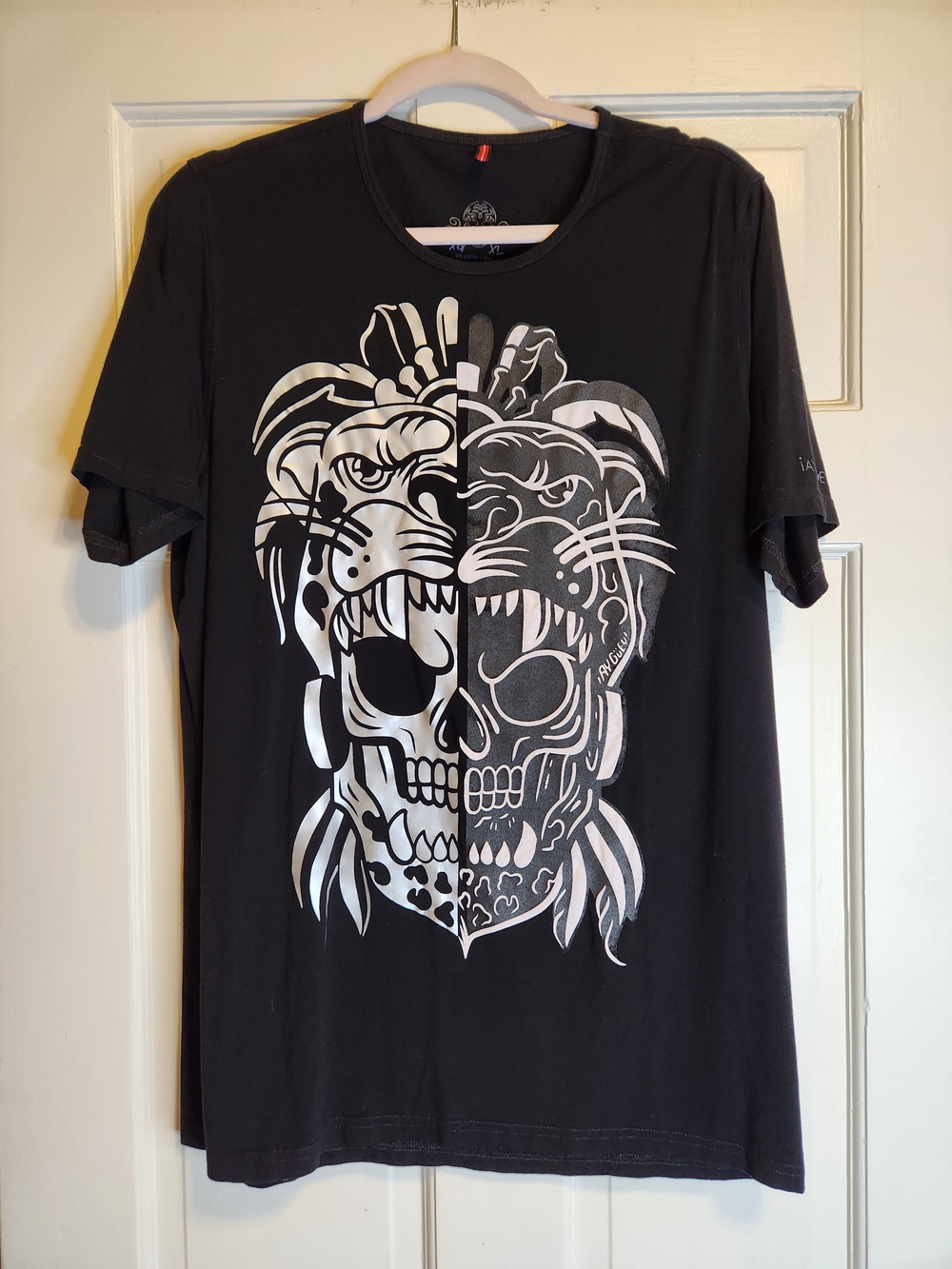 Ay Guey Athentic Mexican Culture Skull & Tiger Short Sleeve Shirt Viscosa